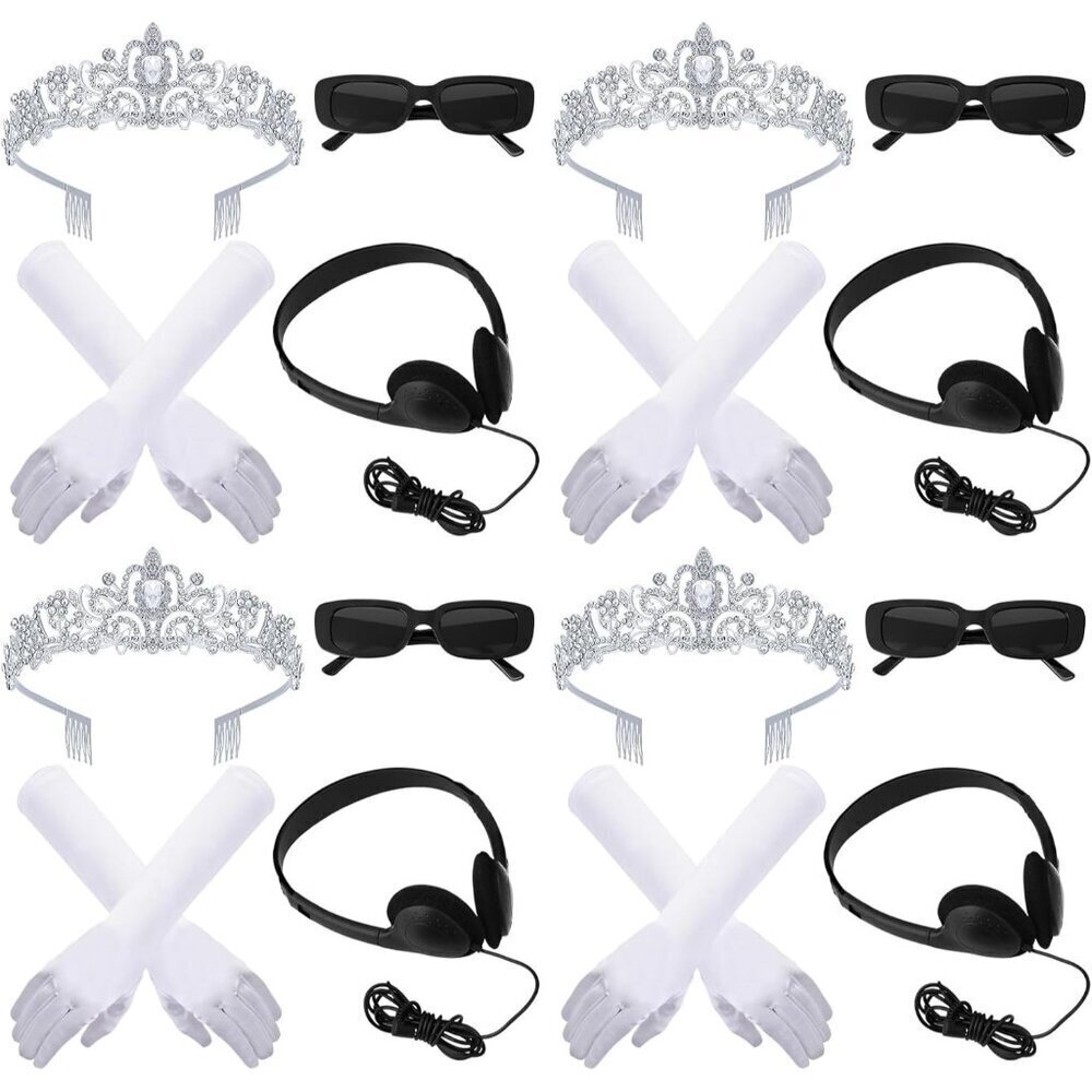 Princess Costume Accessories Set Tiara Glasses Gloves Headphones Party Wear